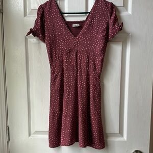Polka Dot V-Neck Dress - Burgundy